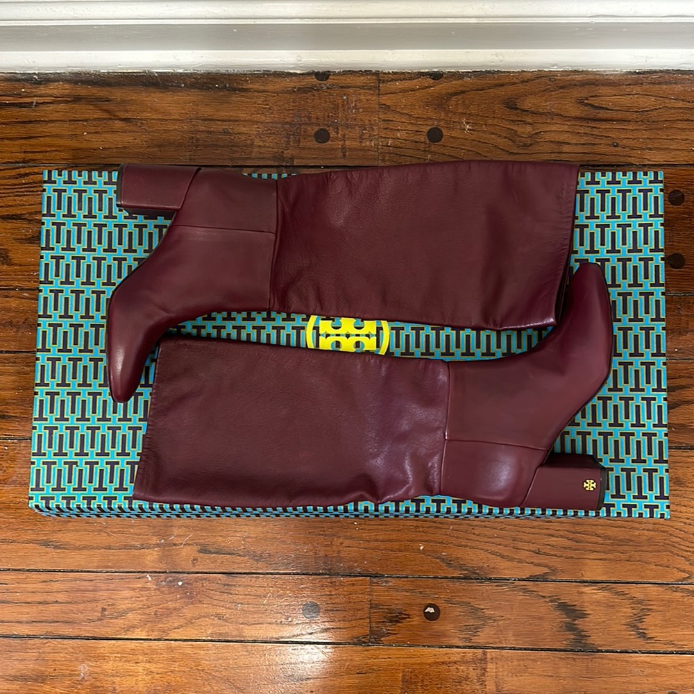 Tory Burch Brooke Slouchy Boot, claret colored